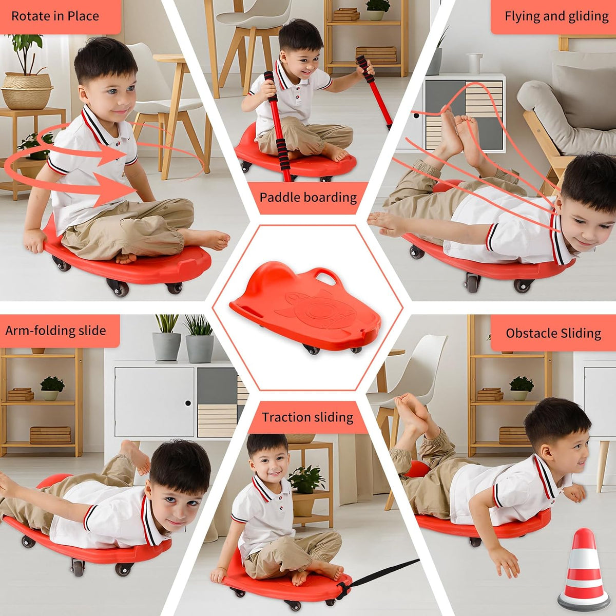 LLYJJKUWL Large Scooter Board with Handles - PE & Sensory Training Equipment
