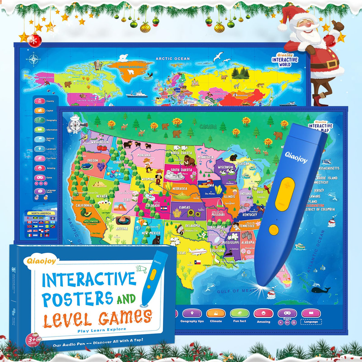 Qiaojoy Bilingual Interactive World Map for Kids Learning Educational Toy