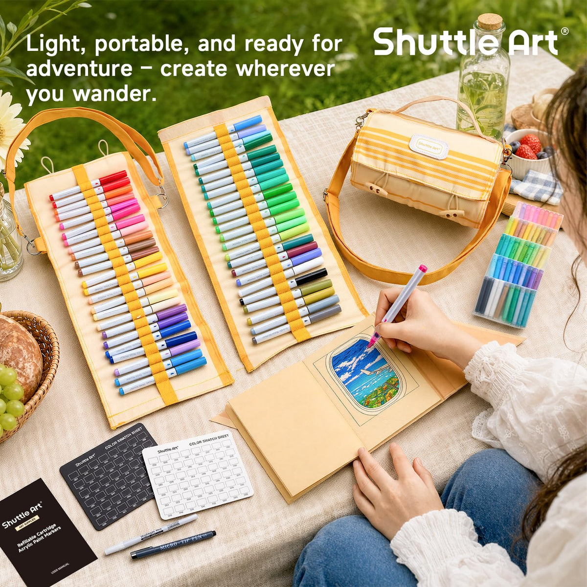 Shuttle Art 96 Colors Dual Tone Refillable Acrylic Markers with 100 Refills
