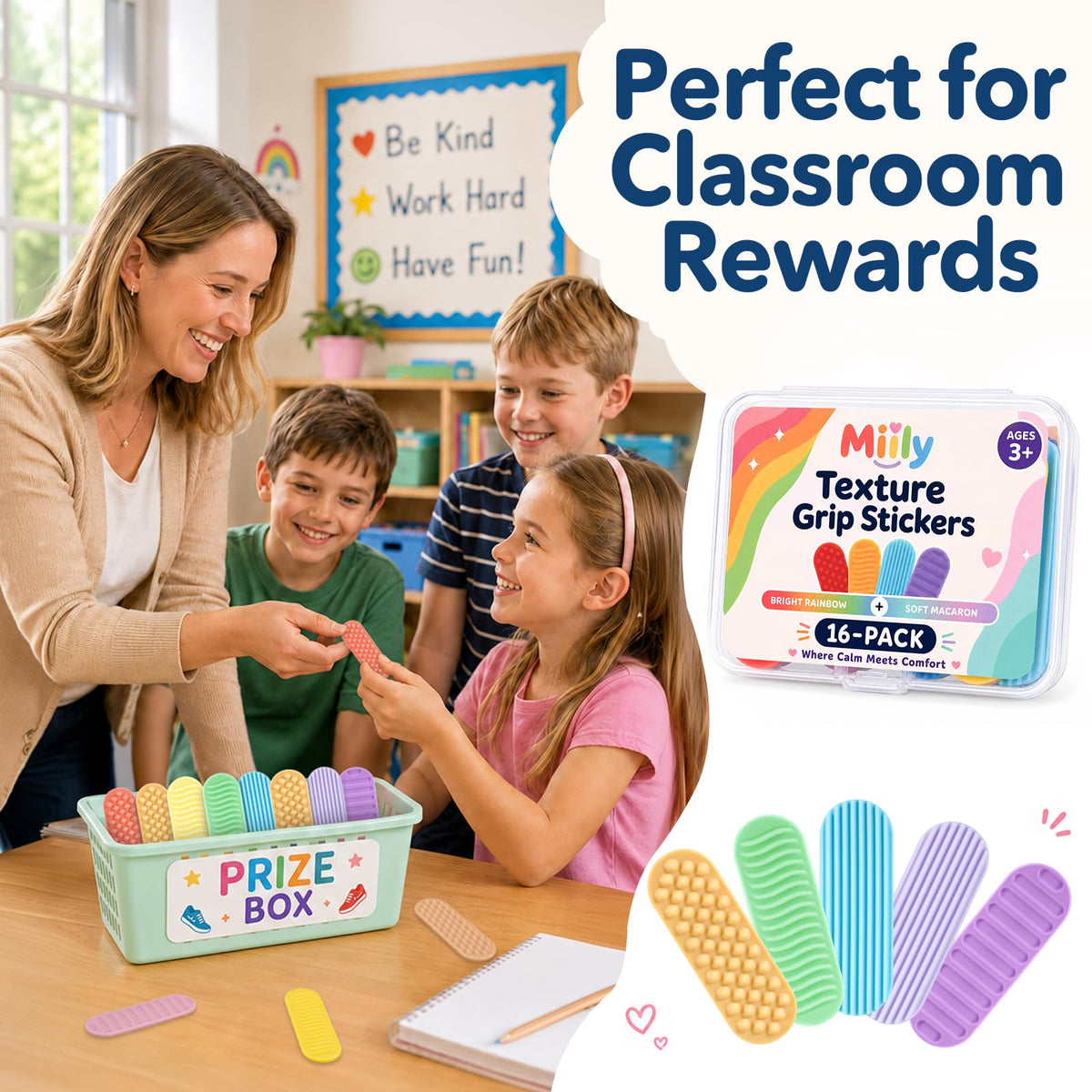Sensory Stickers for Kids & Adults, 16 Pack Textured Classroom Calm Strips