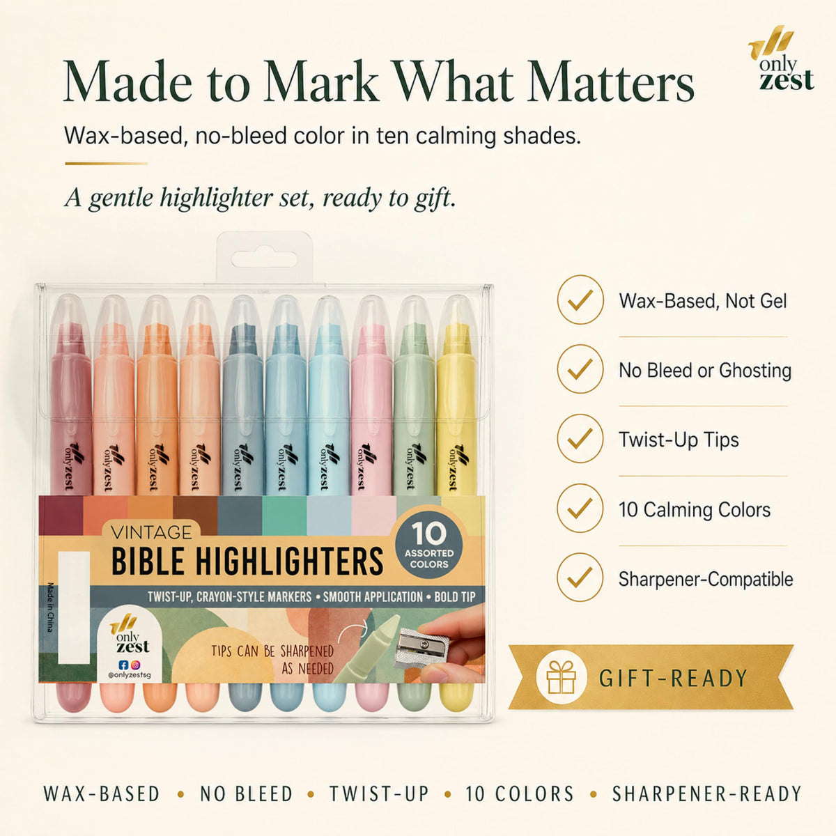 10 Pack Bible Safe Highlighters - Pastel Color, Wax Highlighters