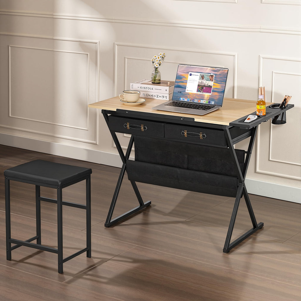 VECELO Adjustable Drafting and Art Desk with Stool
