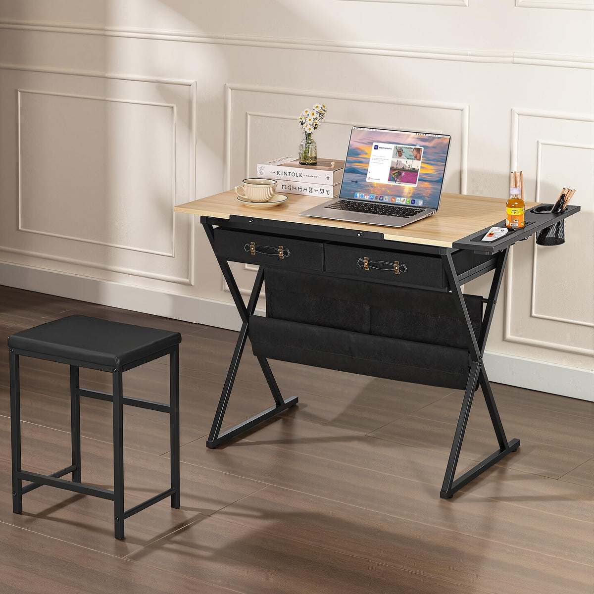VECELO Adjustable Drafting and Art Desk with Stool