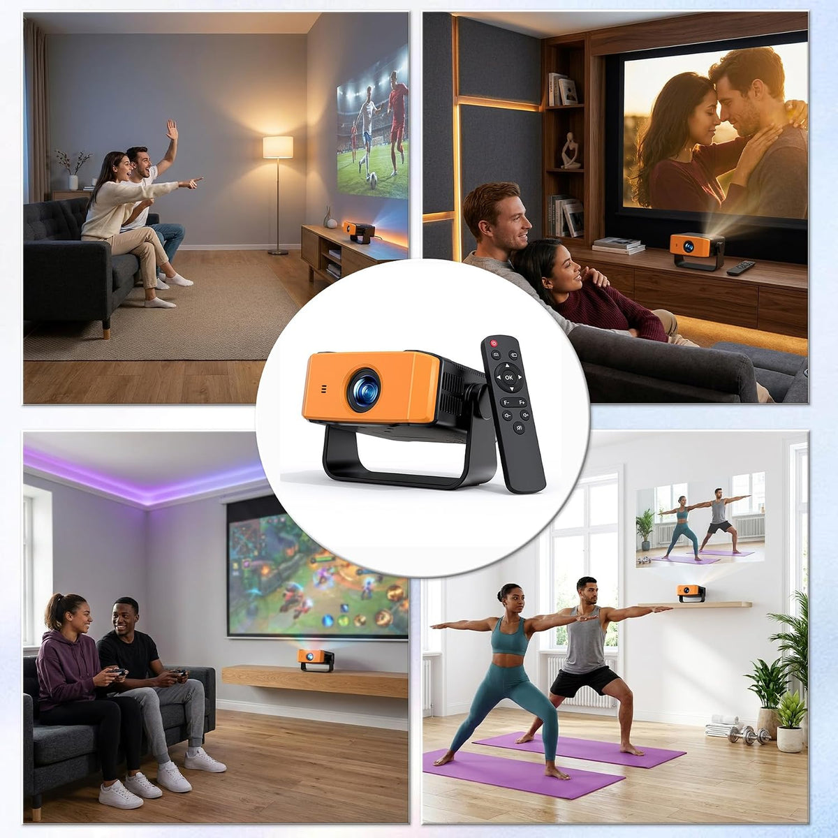 Projector with WiFi and Bluetooth, Auto Keystone, Remote, Focus HDMI USB Compatible with iOS/Android Phone, Laptop, TV Stick, PS5, Home Theater (Black-Yellow)