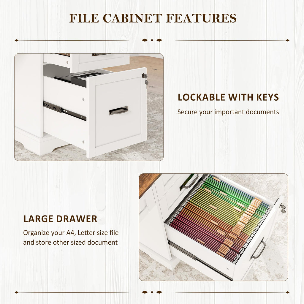 Whalefall: 55" Farmhouse Executive Desk with Drawers & Charging Station