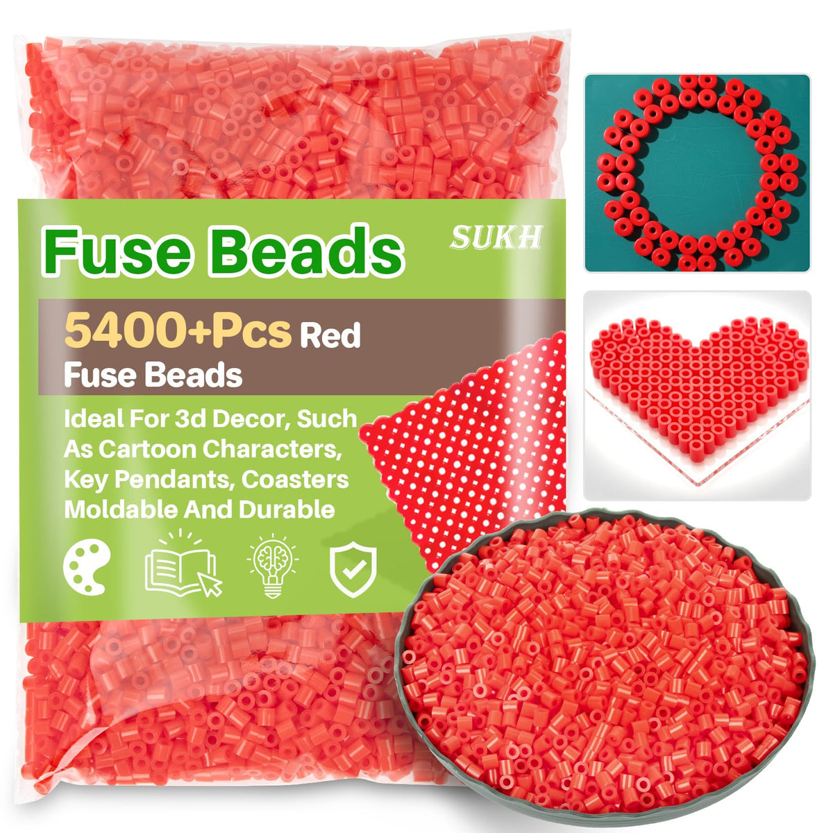 Sukh 5400+Pcs Fuse Beads Bulk - 5mm Melting Beads for Crafts, 24 Colors
