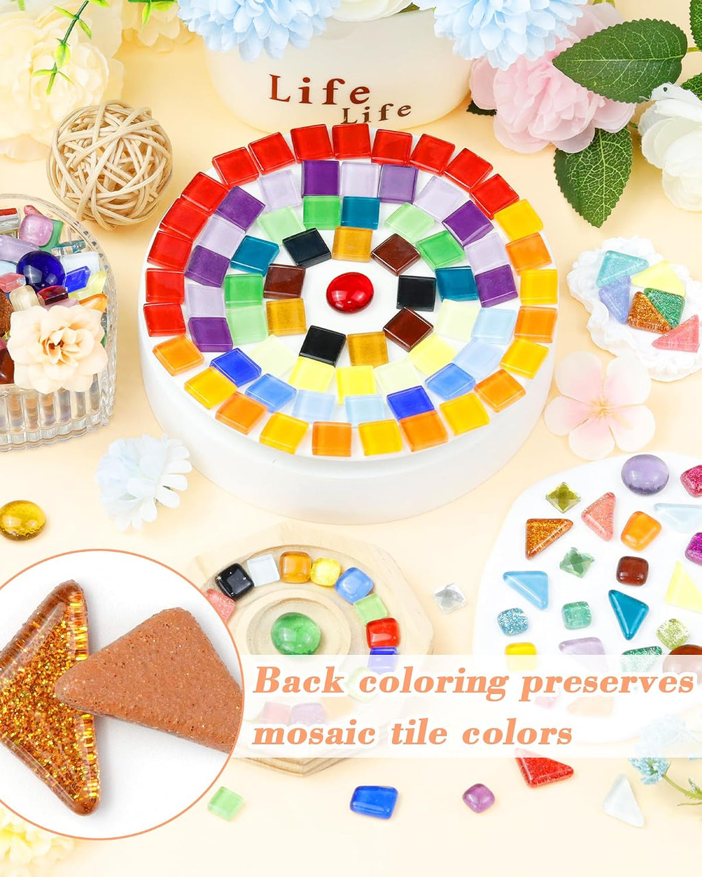 FIVEIZERO 420g Mosaic Tiles, 280Pcs Glass Mosaic Kits for Crafts