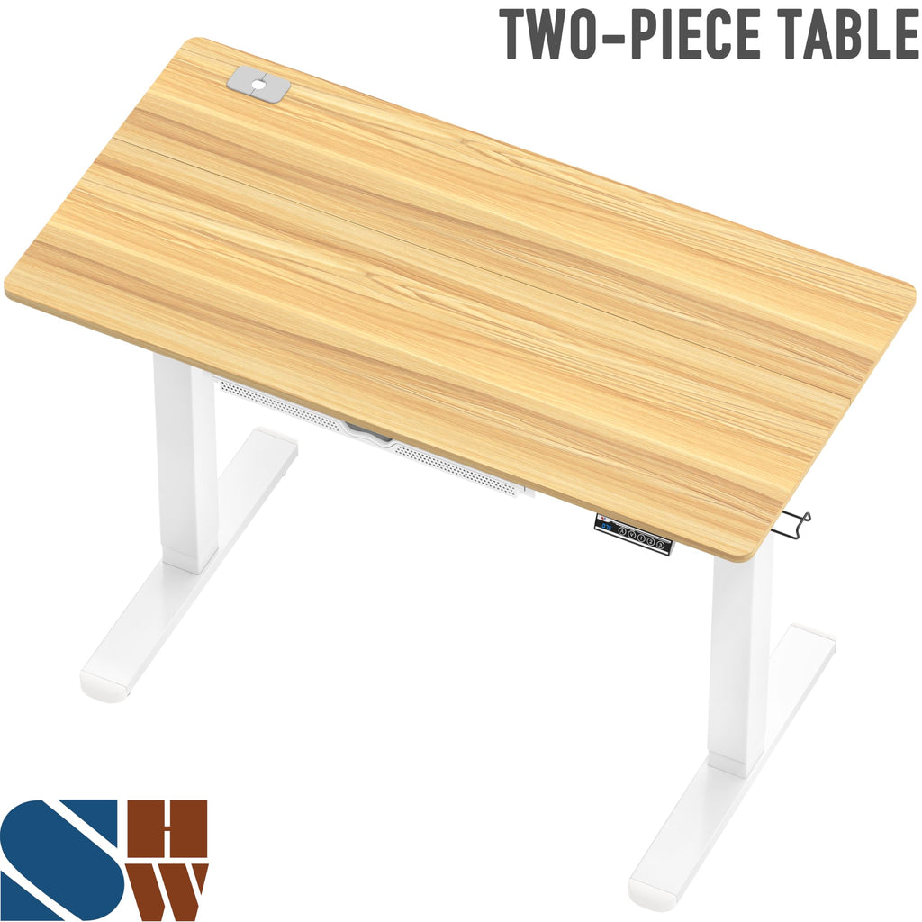 SHW 55 x 28 Electric Height Adjustable Standing Desk w/Drawer, White