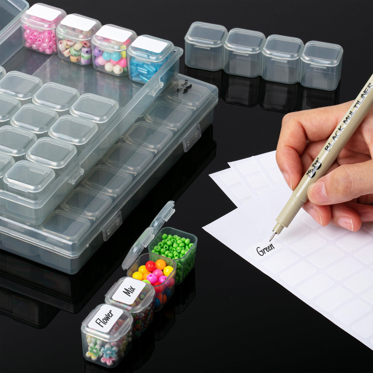 Mr. Pen- Bead Storage Containers, 28 Grids, 2 Pack, Clear White