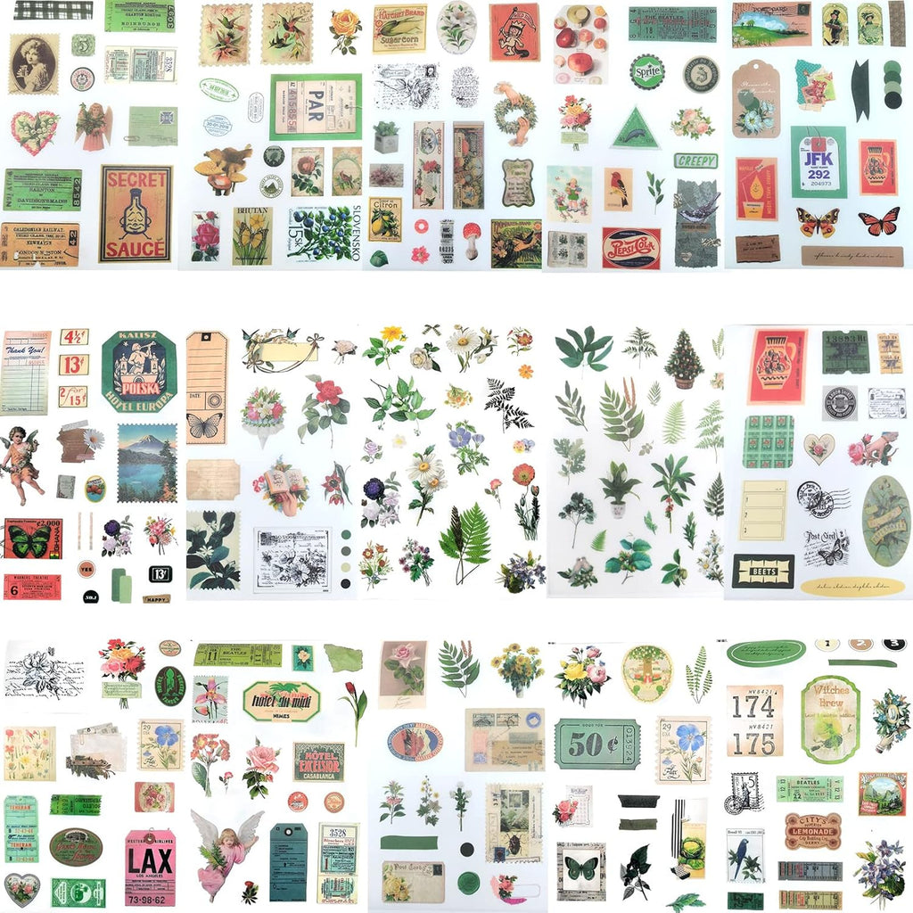 Vintage Ephemera Stickers Scrapbook Sticker Book with 439 Stickers and 20 Scrapbook Papers Sticker Book for journaling