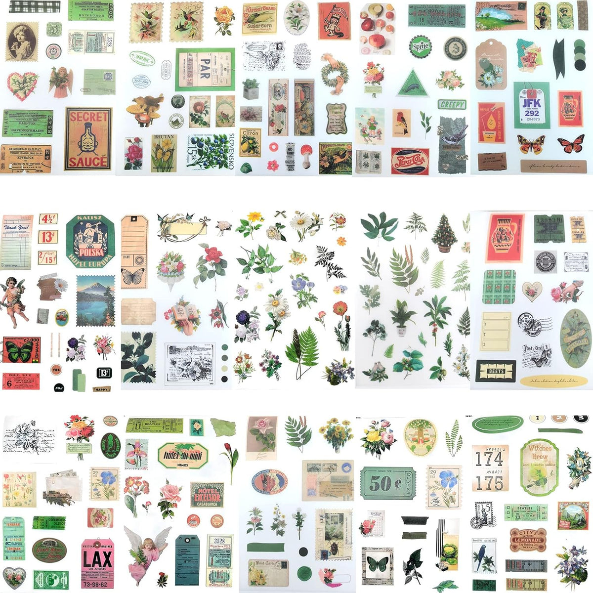 Vintage Ephemera Stickers Scrapbook Sticker Book with 439 Stickers and 20 Scrapbook Papers Sticker Book for journaling
