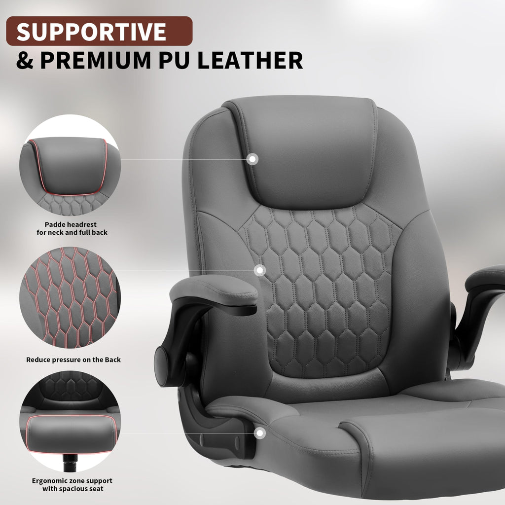 Leather Office Chair Swivel Lumbar Support for Short People Black