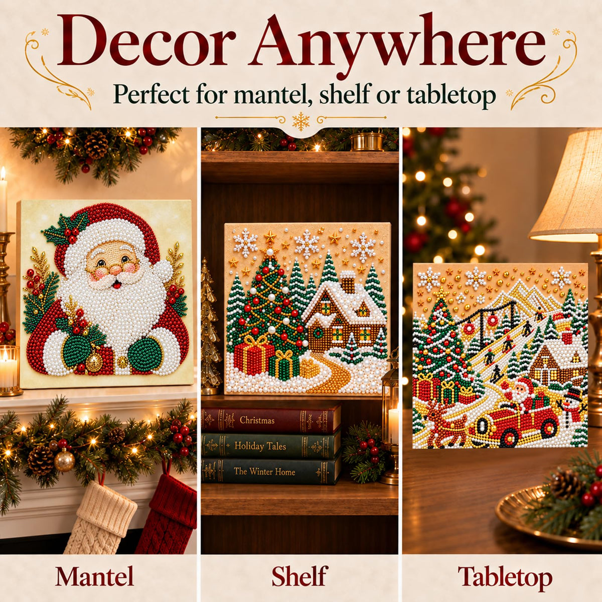 6 PCS DIY Pearl Diamond Art Kits for Adults, Wooden Christmas Ornaments