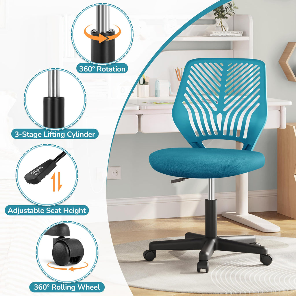 Yaheetech Small Desk Chair, Armless Adjustable Swivel Seat, Green