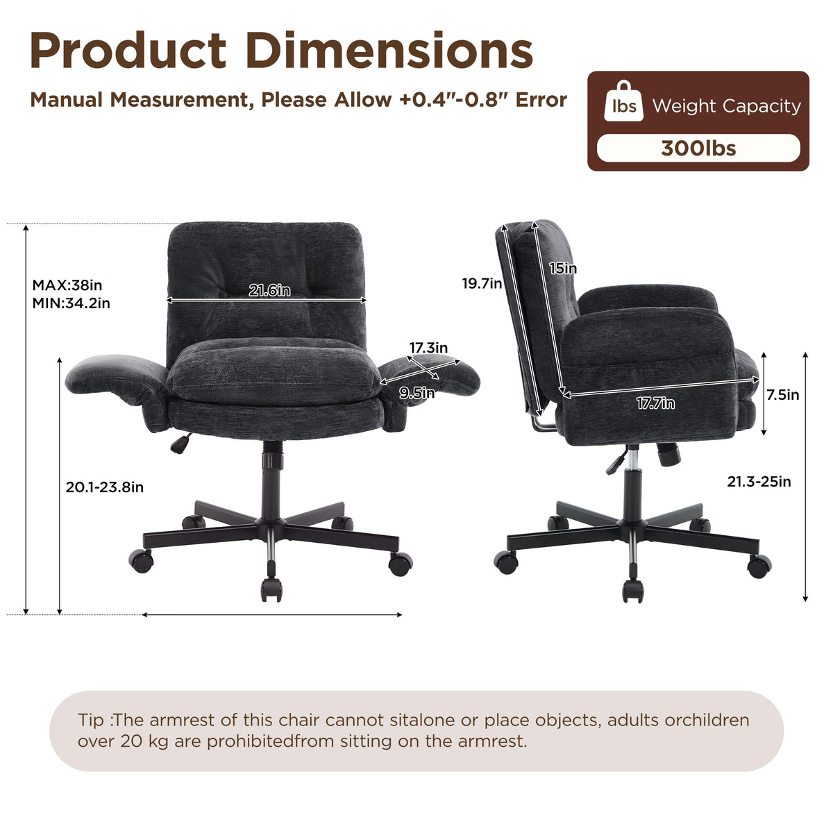 FiveWillowise Low-Back Cross-Legged Desk Chair (Multiple Colors)