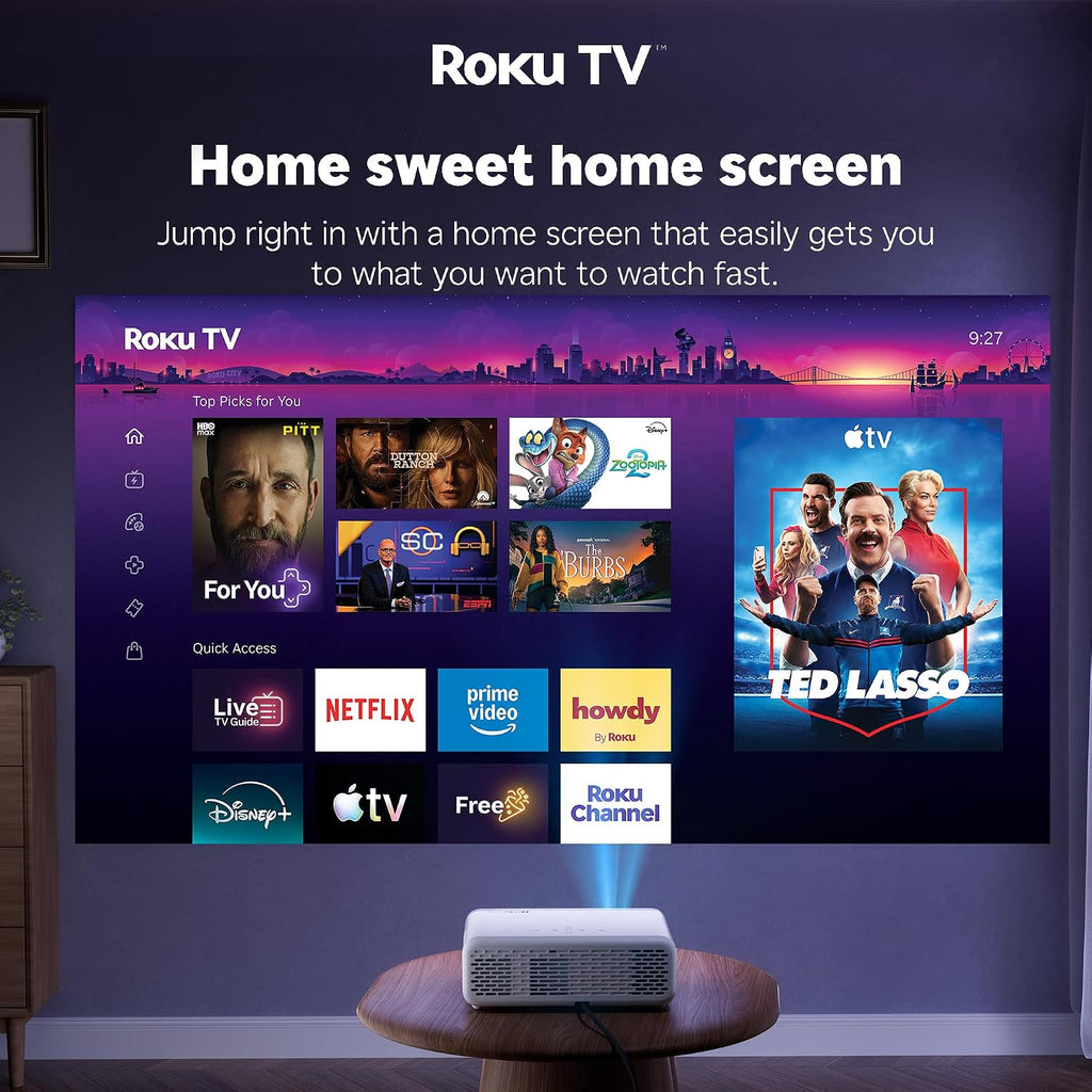 Aurzen Roku TV D1R Smart Portable Outdoor Projector with WiFi and Bluetooth