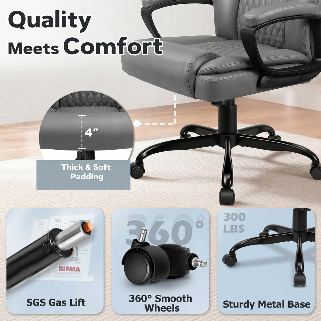 Office Chair, High Back Ergonomic Home Office Desk Chairs with Lumbar Support, Adjustable Big and Tall Computer Chair, 360° Swivel, PU Leather, Brown