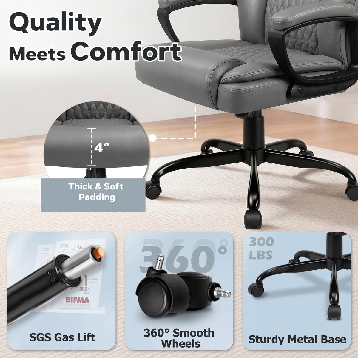Office Chair, High Back Ergonomic Home Office Desk Chairs with Lumbar Support, Adjustable Big and Tall Computer Chair, 360° Swivel, PU Leather, Brown