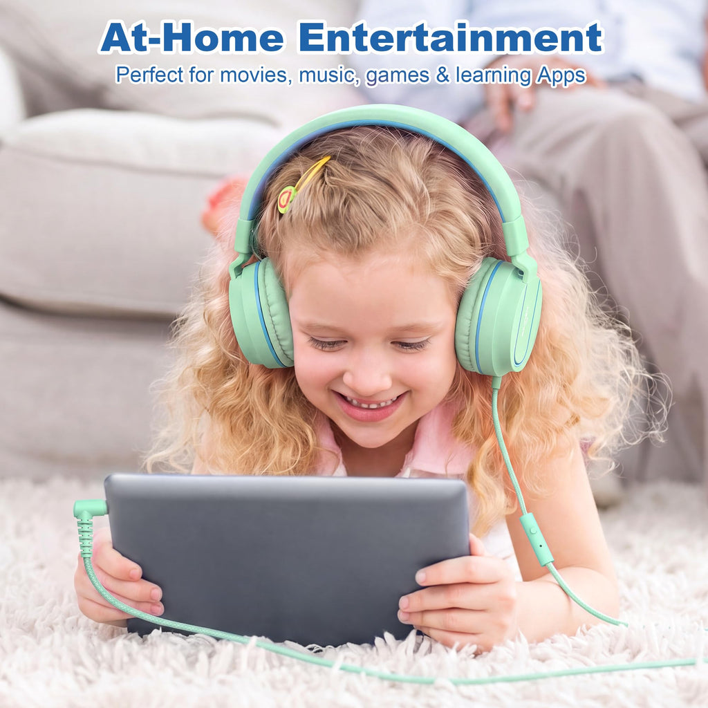 AILIHEN I35 Kids Headphones for School with Mic, 93dB Volume, Green Purple