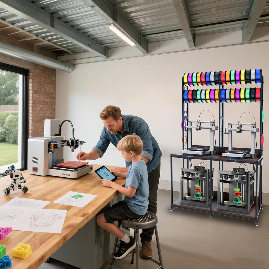3D Printer Stand with Double Layer 3D Printer Filament Storage Rack, TR22 Heavy Duty Mobile Printer Table with Wheels for Studio Office Storage and Organization