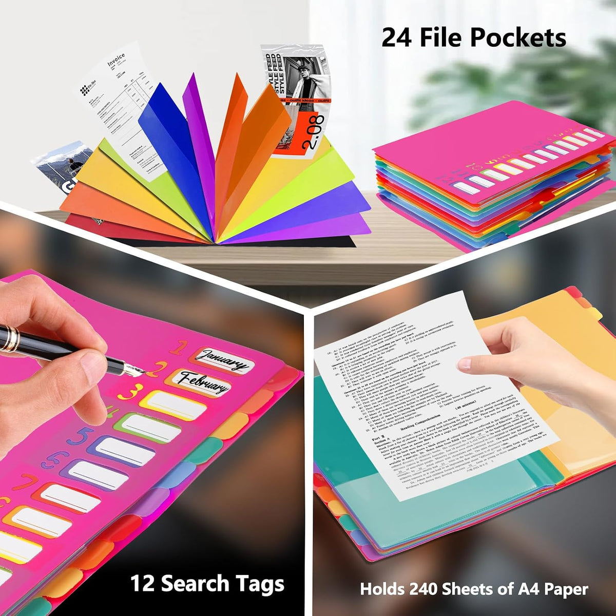 24 Pockets Expanding File Folder Organizer,Accordion File Organizer