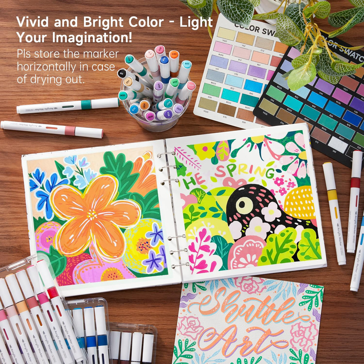 Shuttle Art 96 Colors Dual Tone Refillable Acrylic Markers with 100 Refills