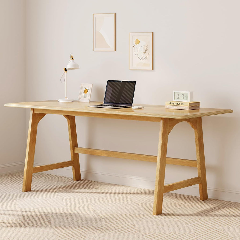 IOTXY Solid Wood Writing Table - 60" W Minimalist PC Computer Desk, Oak