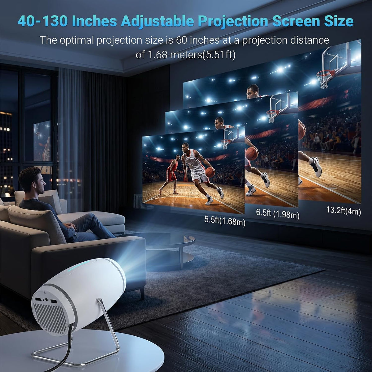 【Built-in APPS】Mini Projector With Wifi And Bluetooth, 1080P 4K Support Portable Projector, Movie Projector for Bedroom, Compatible with Smartphones/TV Stick/iPad/PS5/Laptop/HDMI/USB