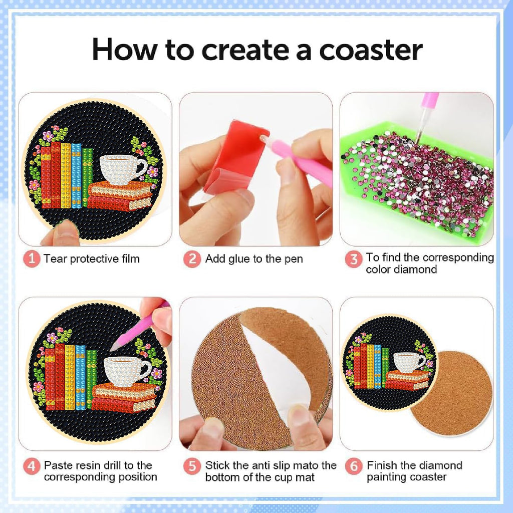 Puraikcmi 8PCs Diamond Paintings Coasters Kits Set, Funny Cat Diamond Art Coasters with Holder, DIY Crafts Diamond Art Kits Adult Craft Diamond Dots Gift