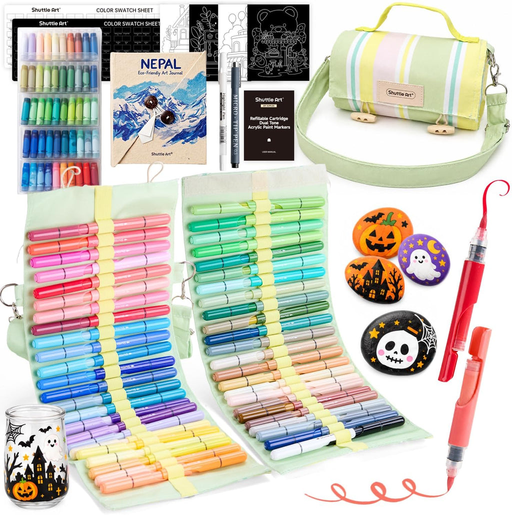 Shuttle Art 96 Colors Dual Tone Refillable Acrylic Markers with 100 Refills