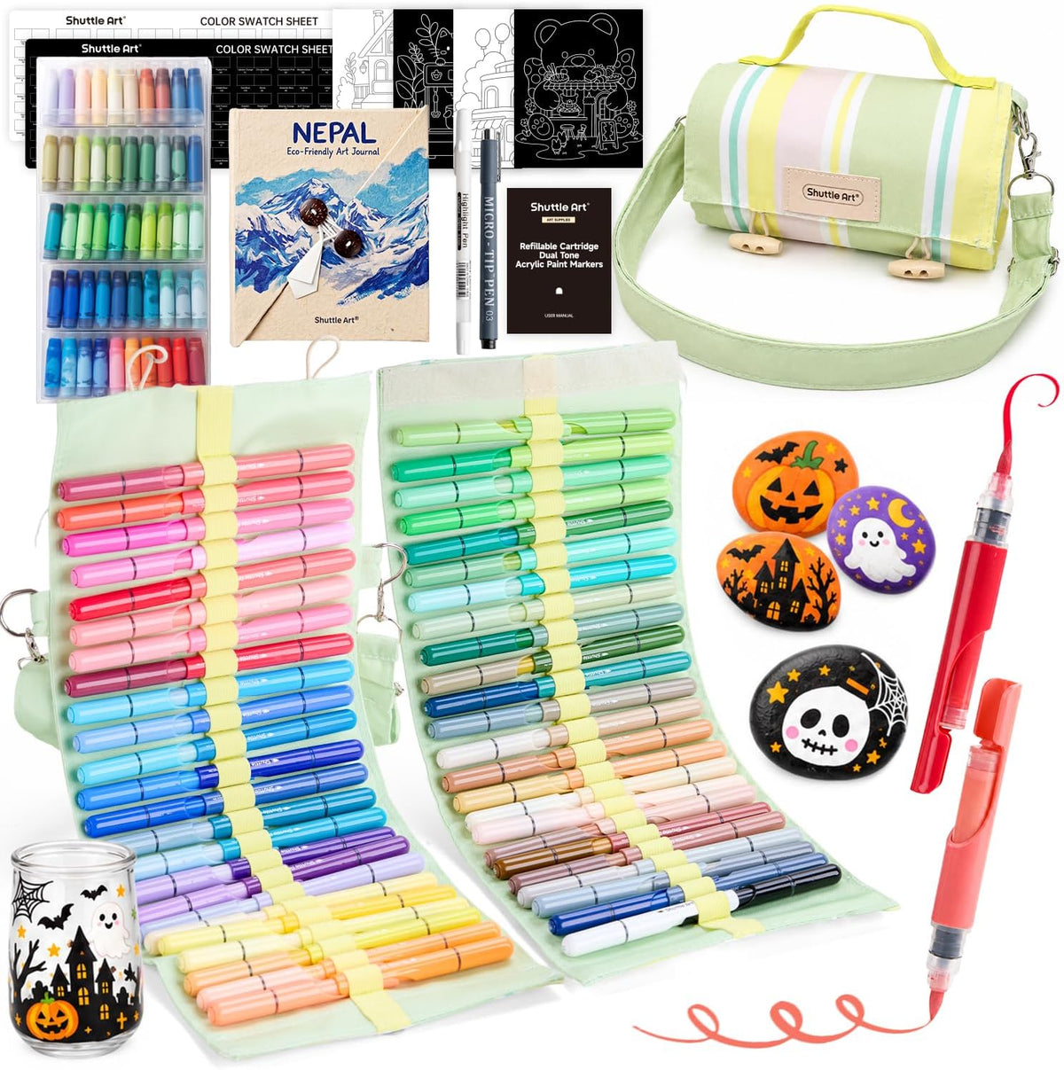 Shuttle Art 96 Colors Dual Tone Refillable Acrylic Markers with 100 Refills