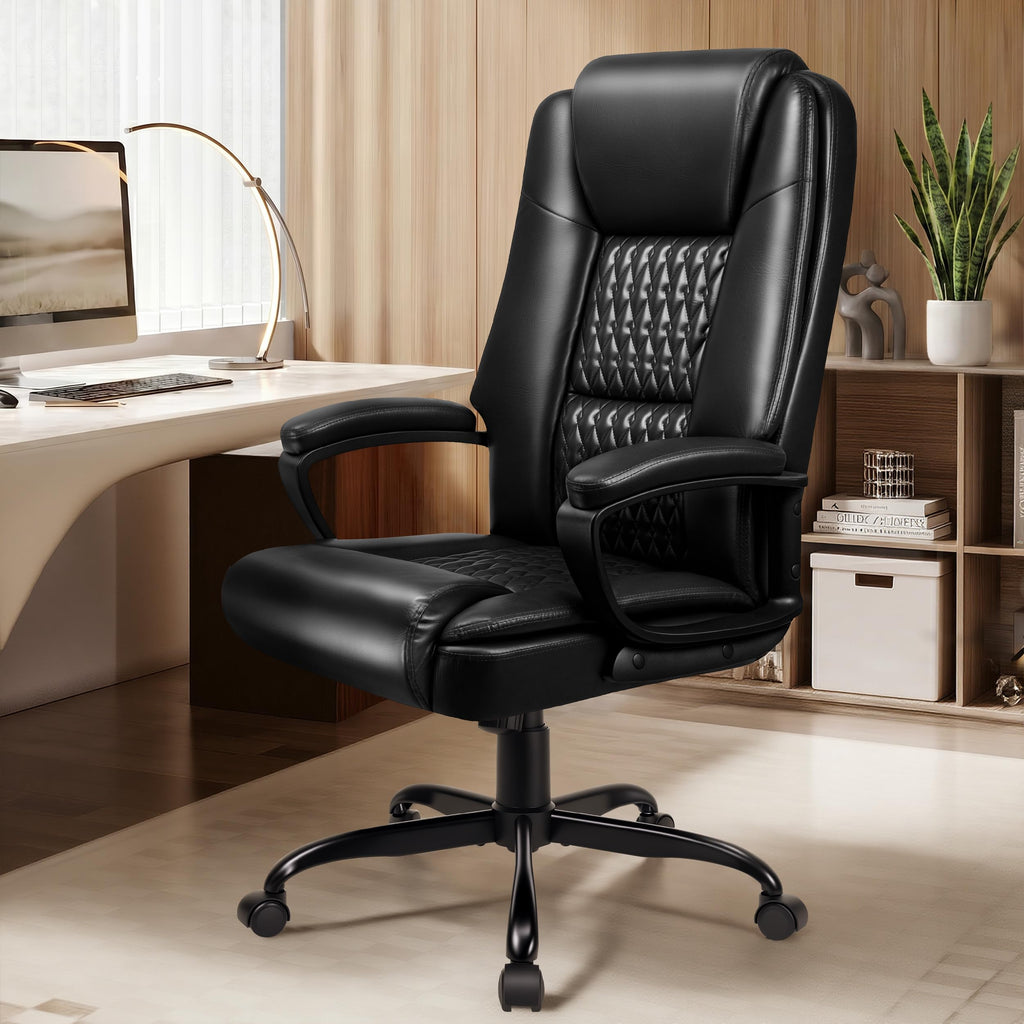 Office Chair, High Back Ergonomic Home Office Desk Chairs with Lumbar Support, Adjustable Big and Tall Computer Chair, 360° Swivel, PU Leather, Brown