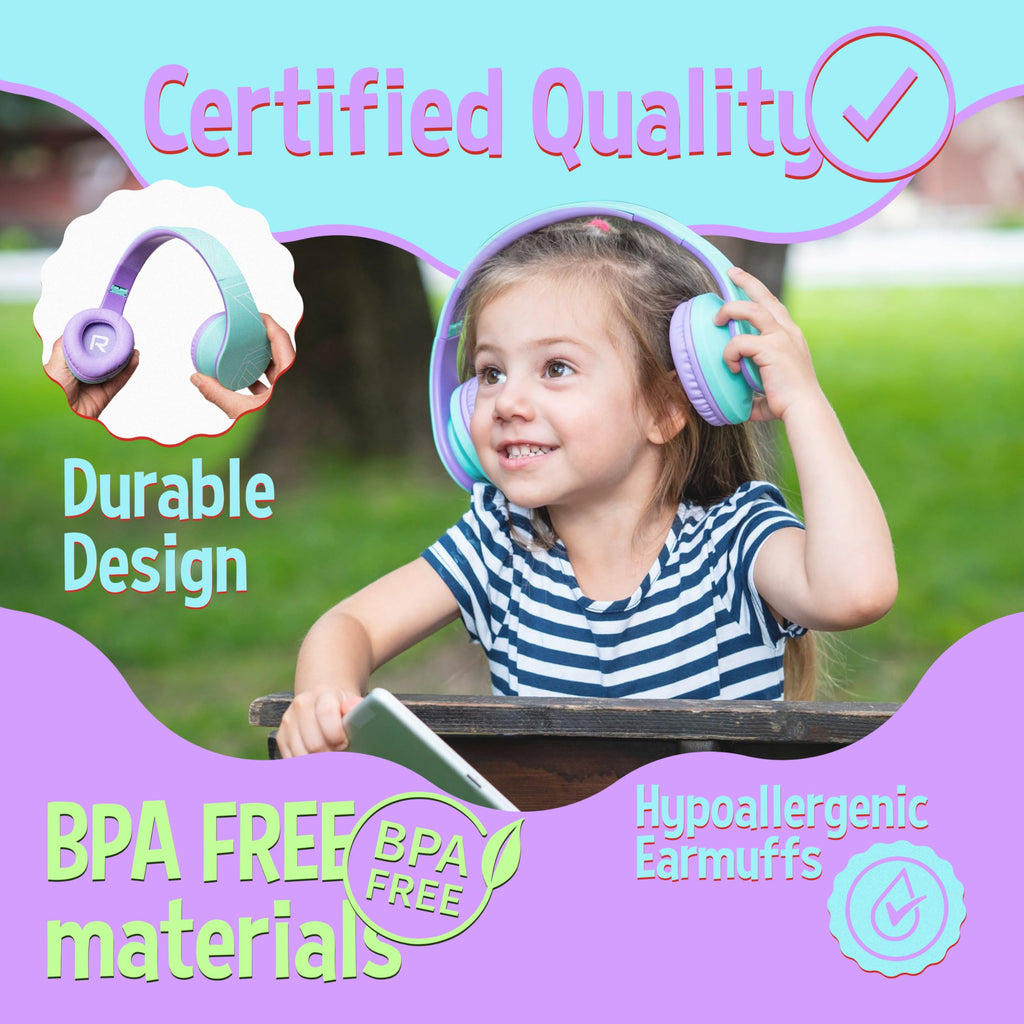 PowerLocus Kids Headphones Over-Ear, Bluetooth Wireless Headphones for Kids,with Microphone, Safe 85DB Volume Limited, Foldable with Carry Case, Audio Cable, Micro SD mode for Online Classes,PC,Phones
