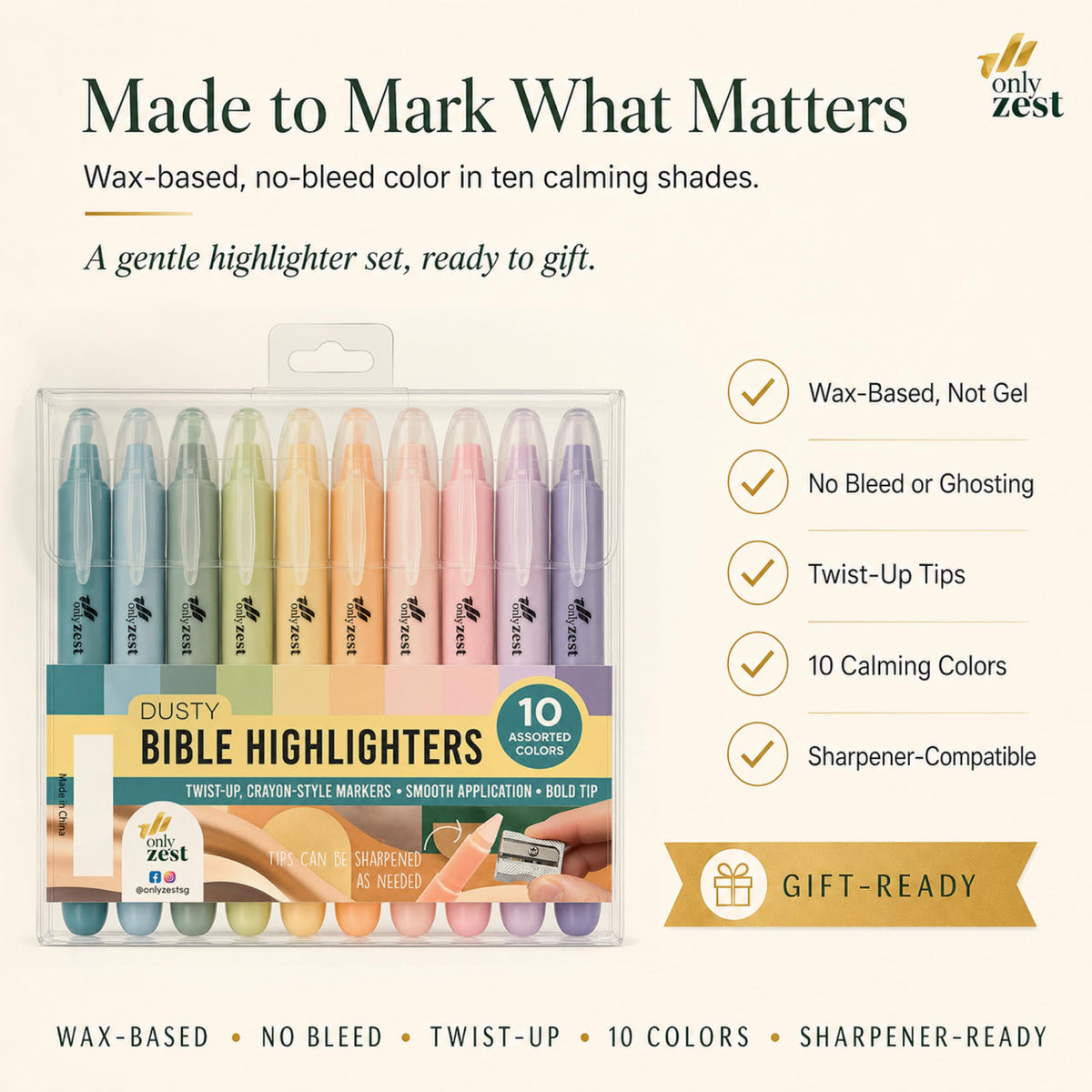 10 Pack Bible Safe Highlighters - Pastel Color, Wax Highlighters