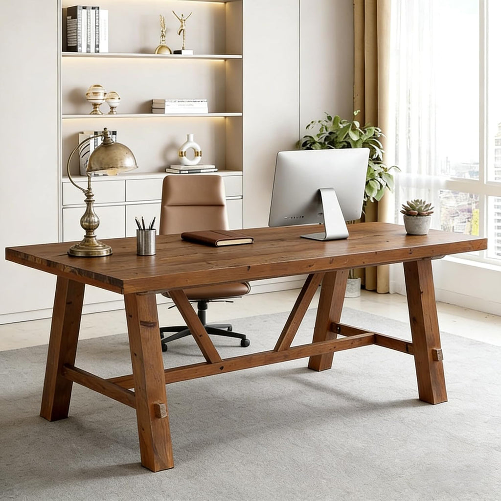 LITTLE TREE 70.87-Inch Solid Wood Student Desk, Rustic Brown