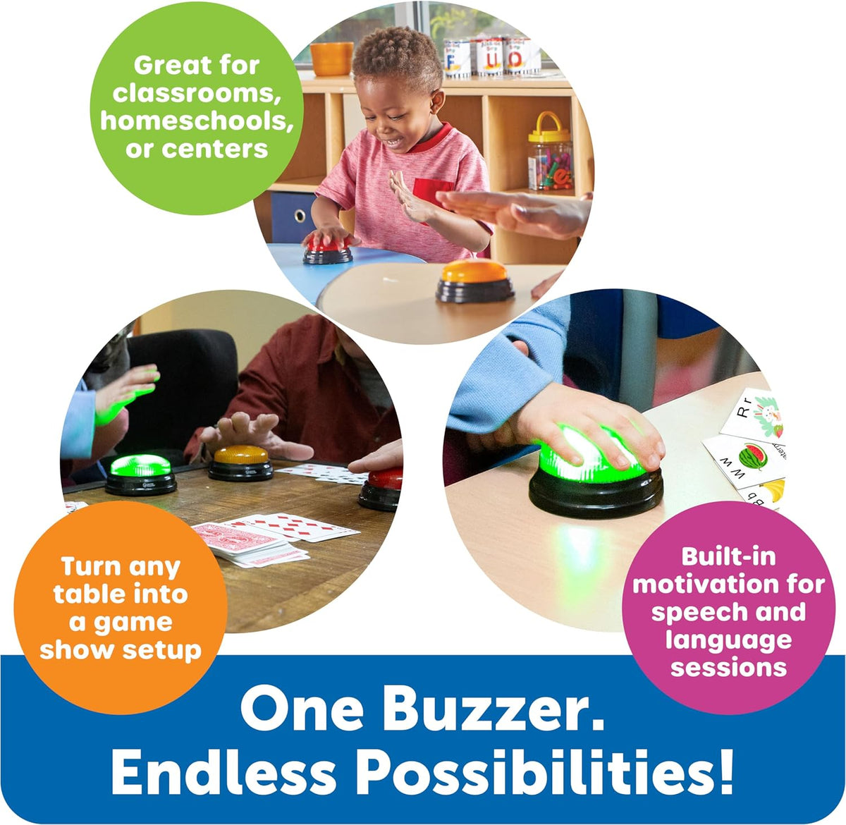 Learning Resources Lights & Sounds Answer Buzzers, Set of 4 (Ages 3+)