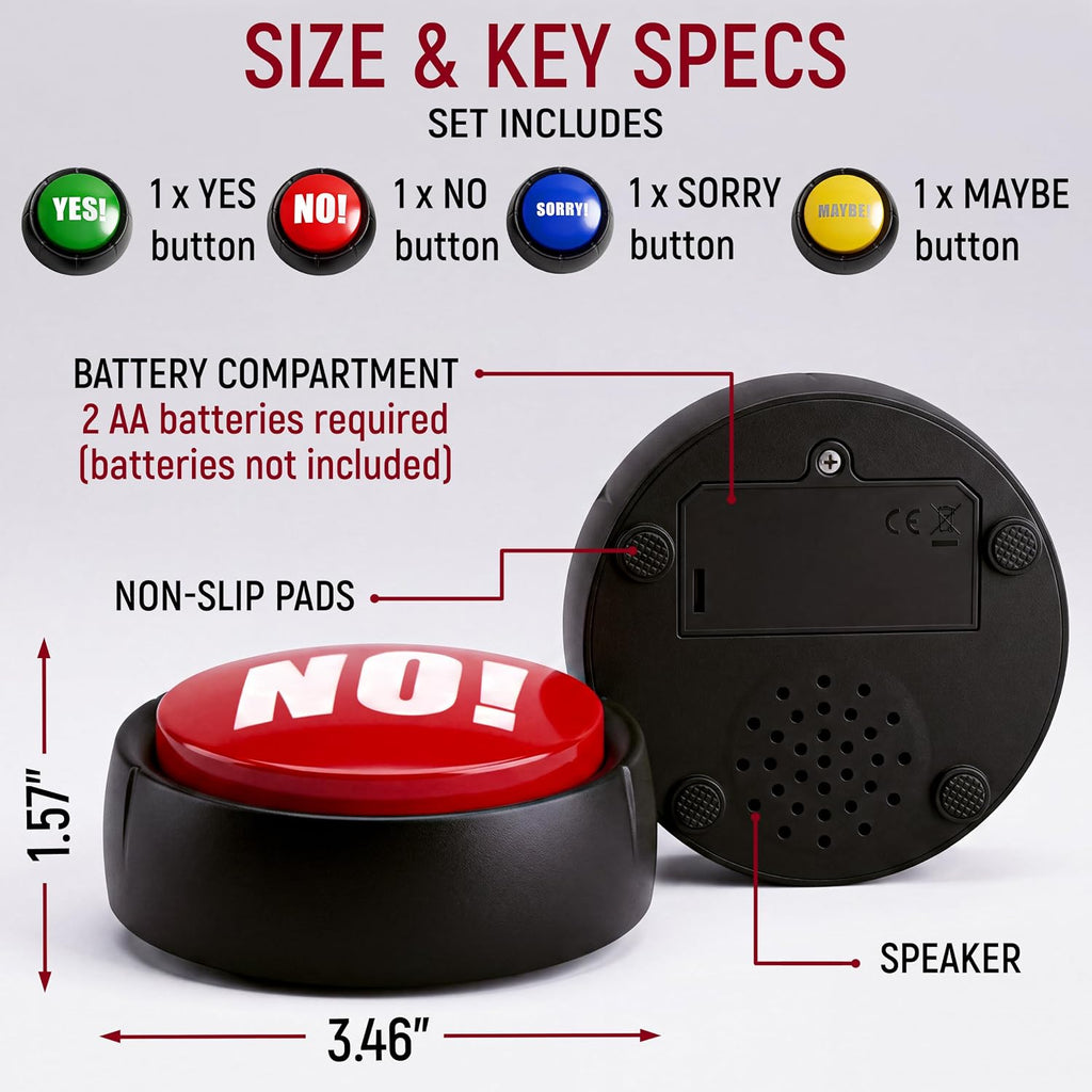Yes No Maybe Sorry Sound Buttons, Set of 4 Talking Answer Buzzers