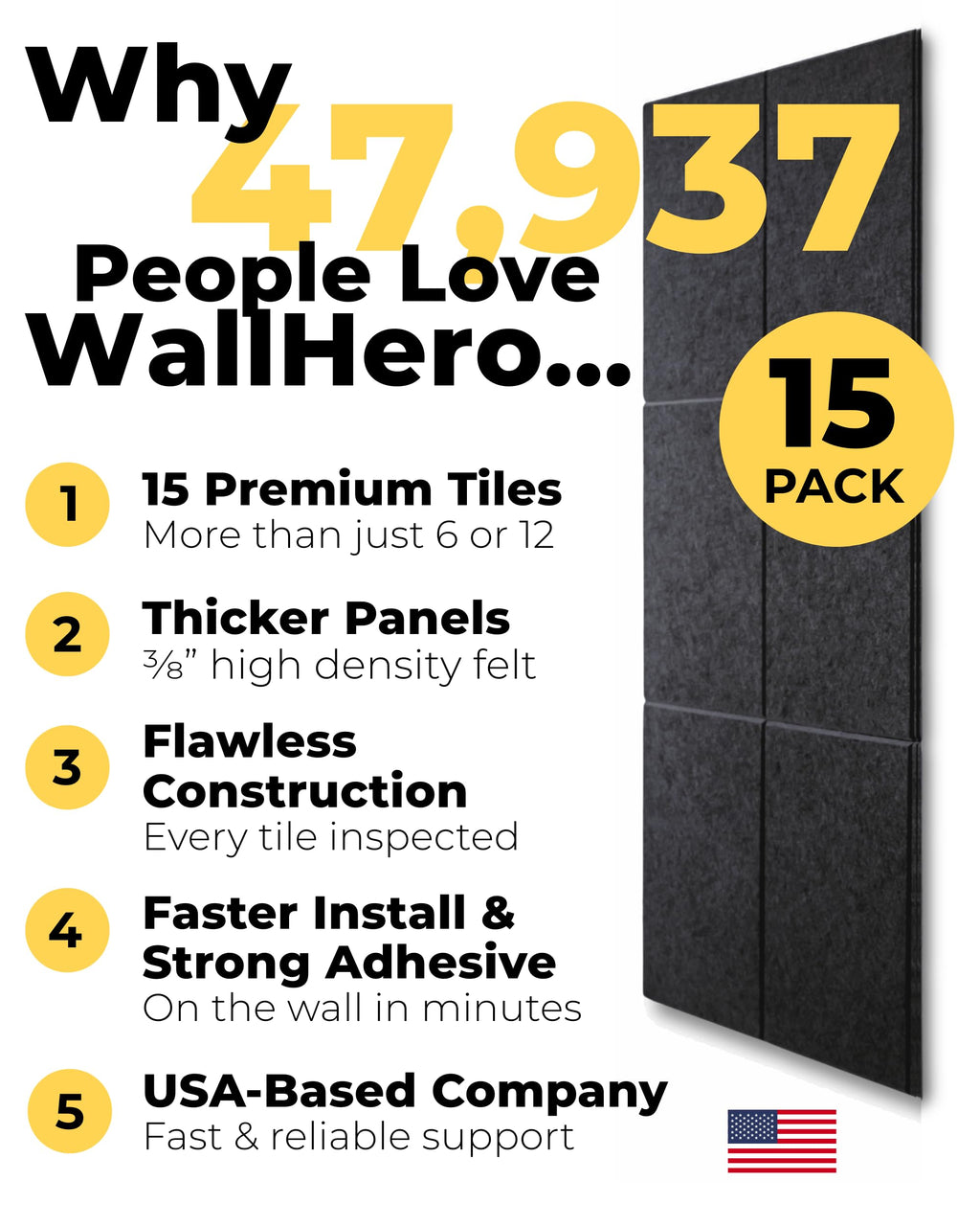 WALLHERO Felt Bulletin Board Tiles, 15-Pack (K–12)