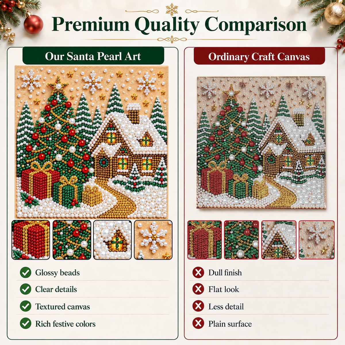 6 PCS DIY Pearl Diamond Art Kits for Adults, Wooden Christmas Ornaments