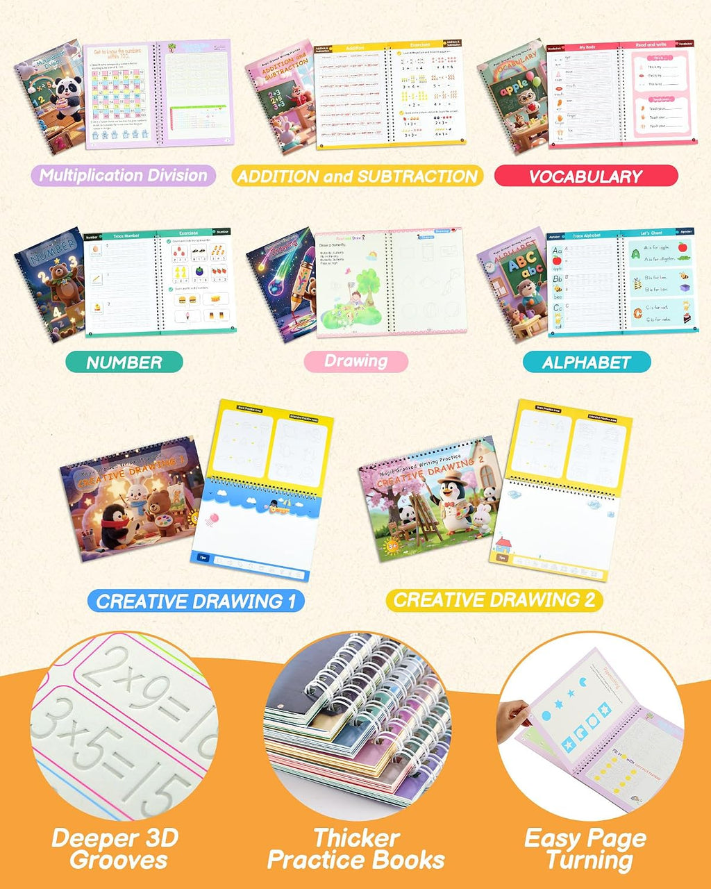 Motor Magic Happy Writer System - Grooved Writing Books for Kids 3-5