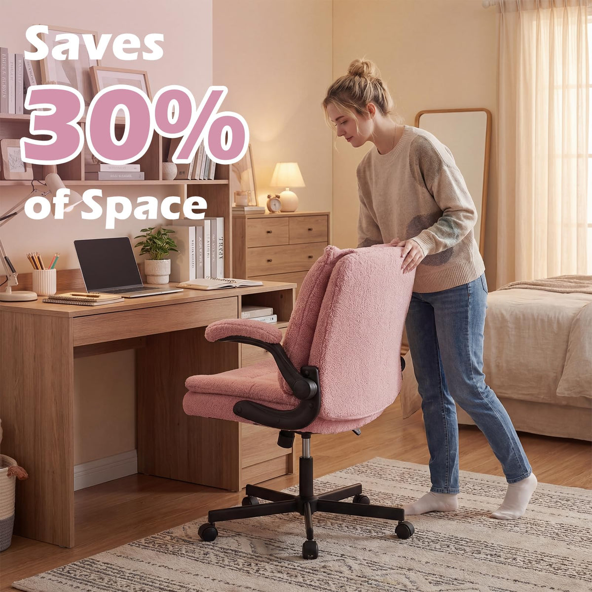 TUNYI Wide Cushioned Desk Chair with Wheels (Multiple Colors)