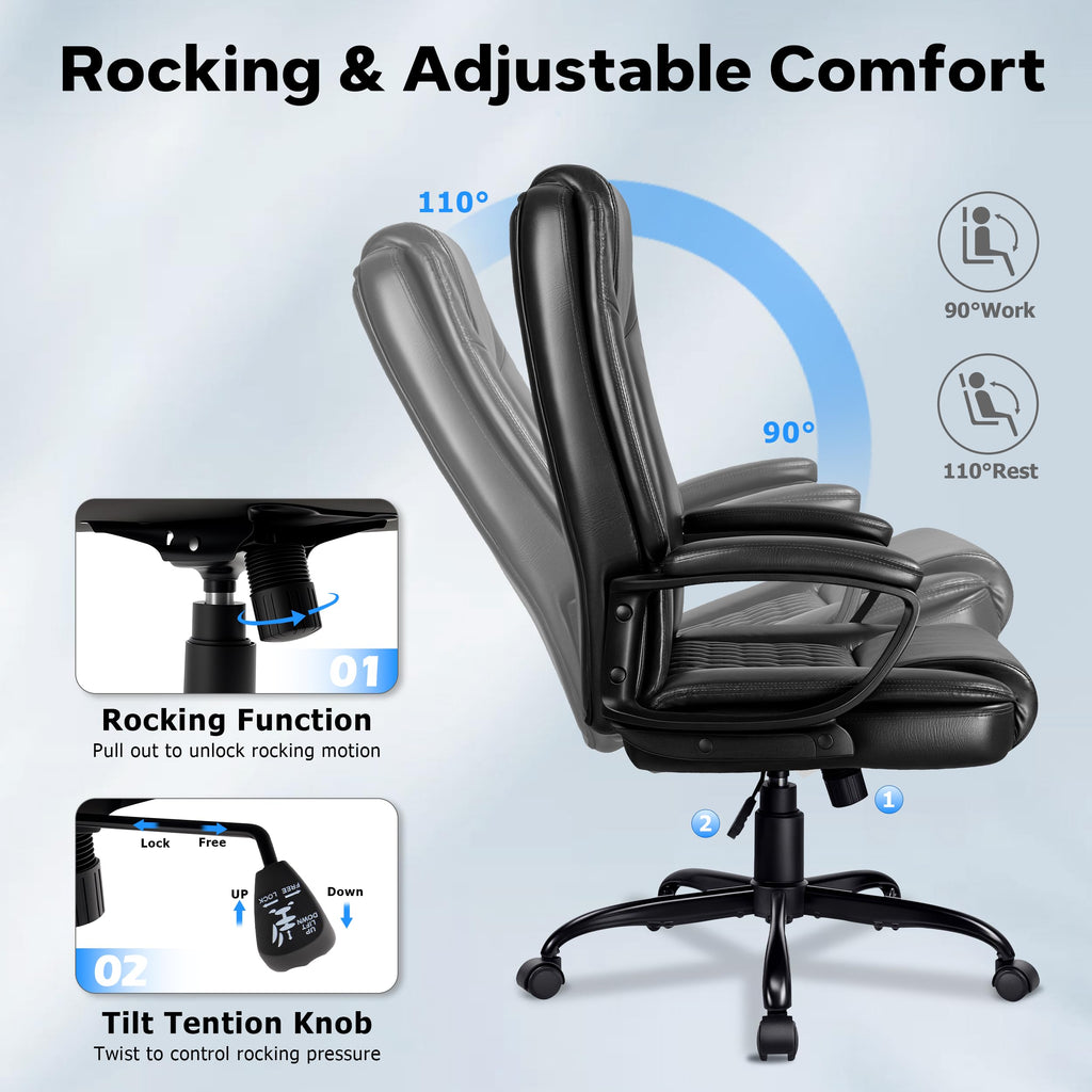 Office Chair, High Back Ergonomic Home Office Desk Chairs with Lumbar Support, Adjustable Big and Tall Computer Chair, 360° Swivel, PU Leather, Brown