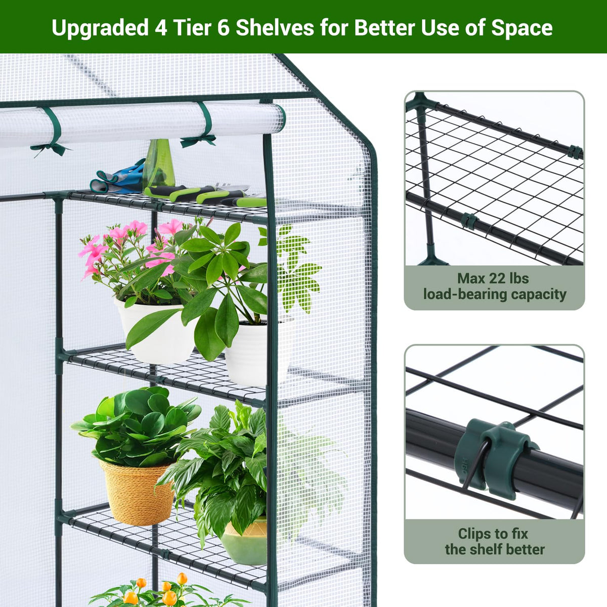 Ohuhu Plastic Greenhouse with 3–4 Tiers, Up to 22.56 Sq Ft