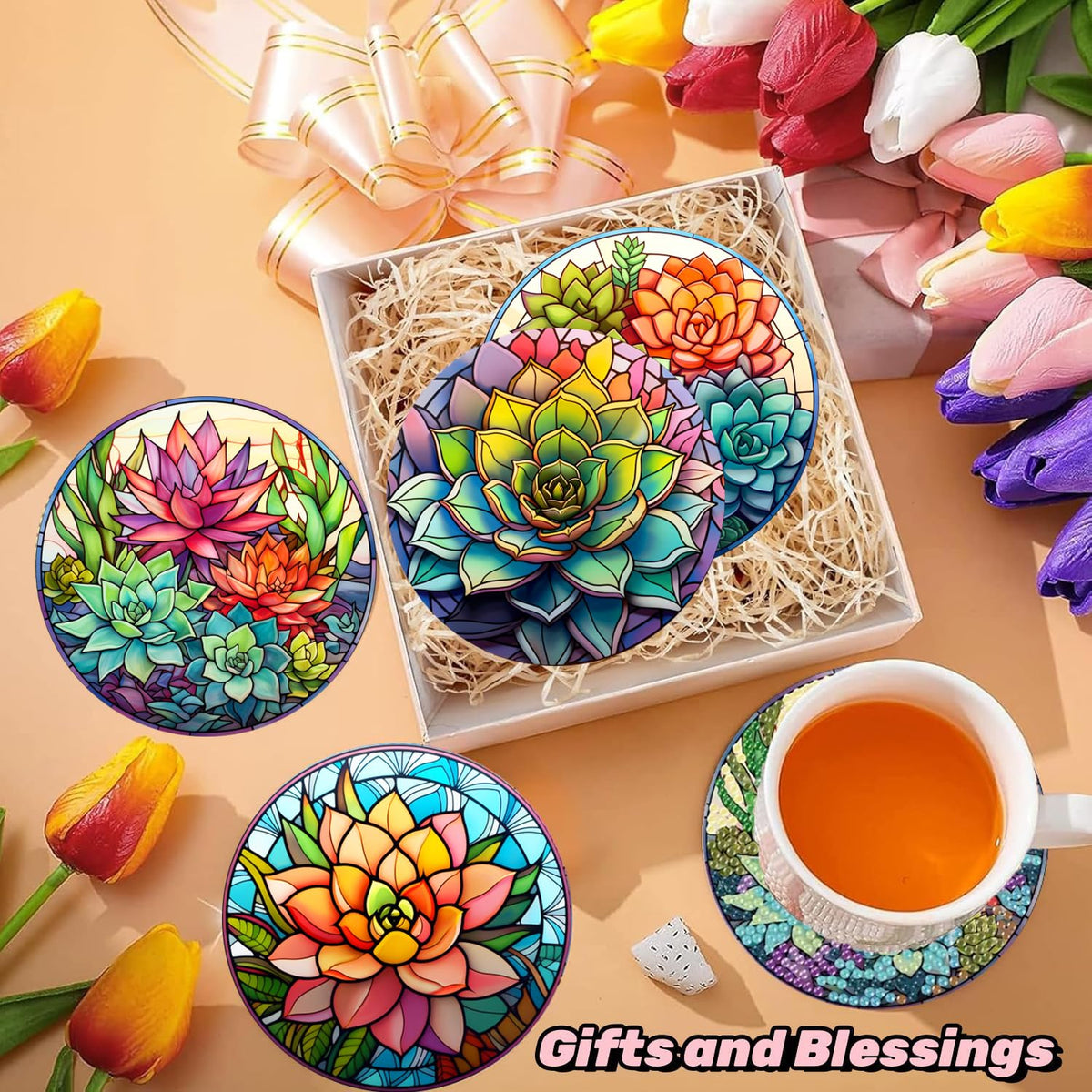 Puraikcmi 8PCs Diamond Paintings Coasters Kits Set, Funny Cat Diamond Art Coasters with Holder, DIY Crafts Diamond Art Kits Adult Craft Diamond Dots Gift