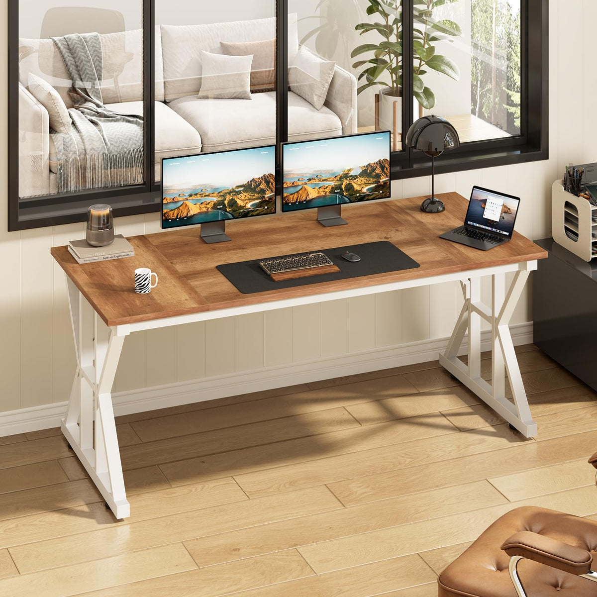 63" Large Computer Desk with Thickened Frame for Home Office, Living Room