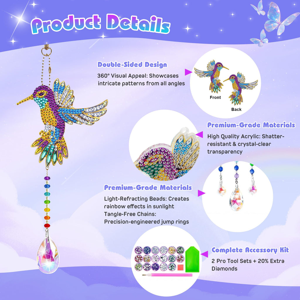 5Pcs Diamond art Kits for Kids/Adults, Crafts for Kids Ages 8-12, DIY Diamond Painting art Wind Chimes Crystal Window Suncatcher Craft, Birthday Gifts for 7 8 9 10 11 Year Old Girls, Home Garden Decor