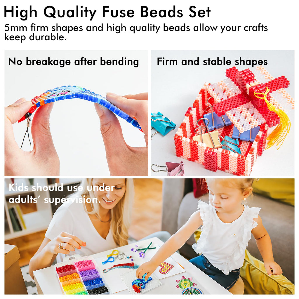 INSCRAFT 2 Buckets of Fuse Beads, 46,000 pcs 5mm Iron Beads for Kids Crafts, 30 Colors with 6 Pegboards, 10 Ironing Paper, 20 Patterns, Gifts for Birthday Christmas, Multicolor Refill Kit
