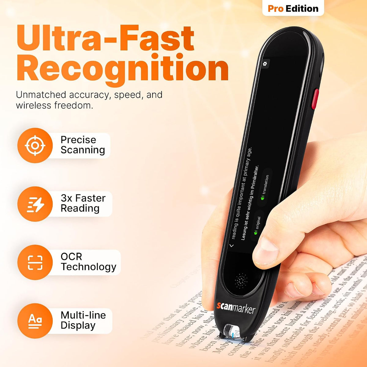 Scanmarker Pro | Translation Pen & Reading Pen for Kids & Adults | Assistive Tool & Language Translator Device for Dyslexia, Reading Support & Language Learners | Translator Pen for 100 Languages