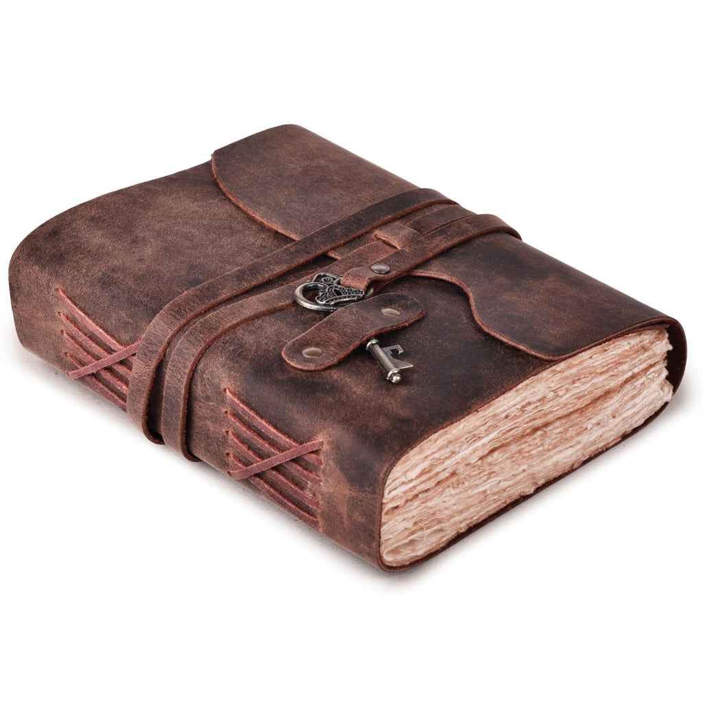 LEATHER VILLAGE Vintage Leather Journal Key Lock, Teal 6x4.