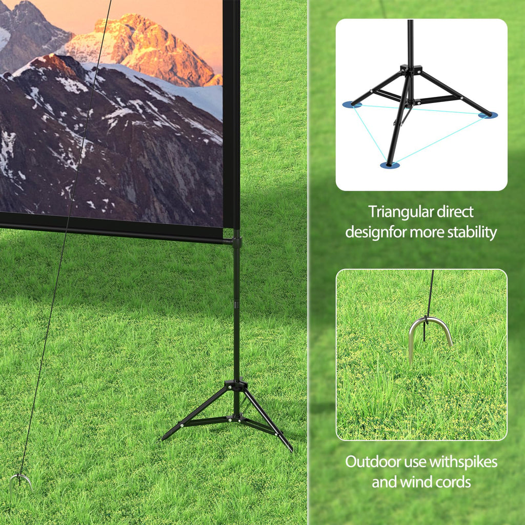 Projector Screen with Stand, 80 Inch Portable Projector Screen Outdoor Indoor, 1.2 Gain Fiberglass Projection Screen, 16:9 Outdoor Movie PVC Screen with Carrying Bag for Movie Night(White Screen)